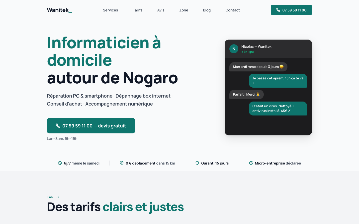 Site wanitek.fr — réparation informatique à Nogaro